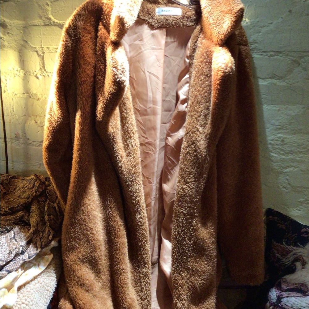 Angashion Brown Faux Fur Coat